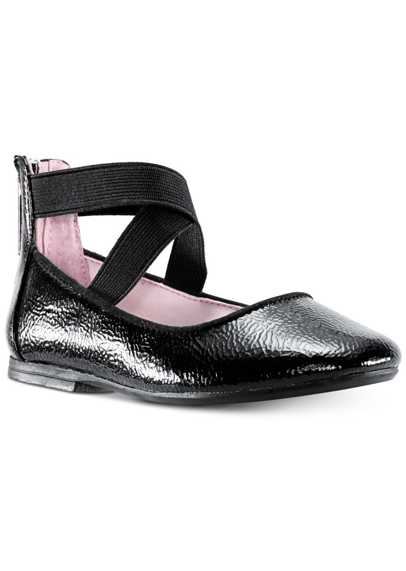 Nina Little Girls Marissa Crisscross Ankle Strap Ballet Flat - Black Crinkle Patent