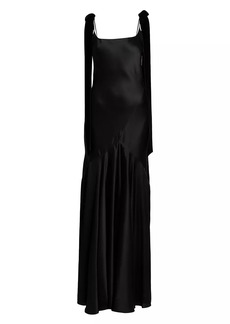 Nina Ricci Bias-Cut Satin Bow-Shoulder Gown