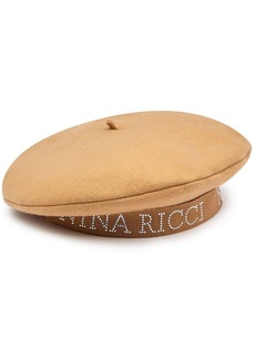 Nina Ricci logo-print crystal-embellished beret