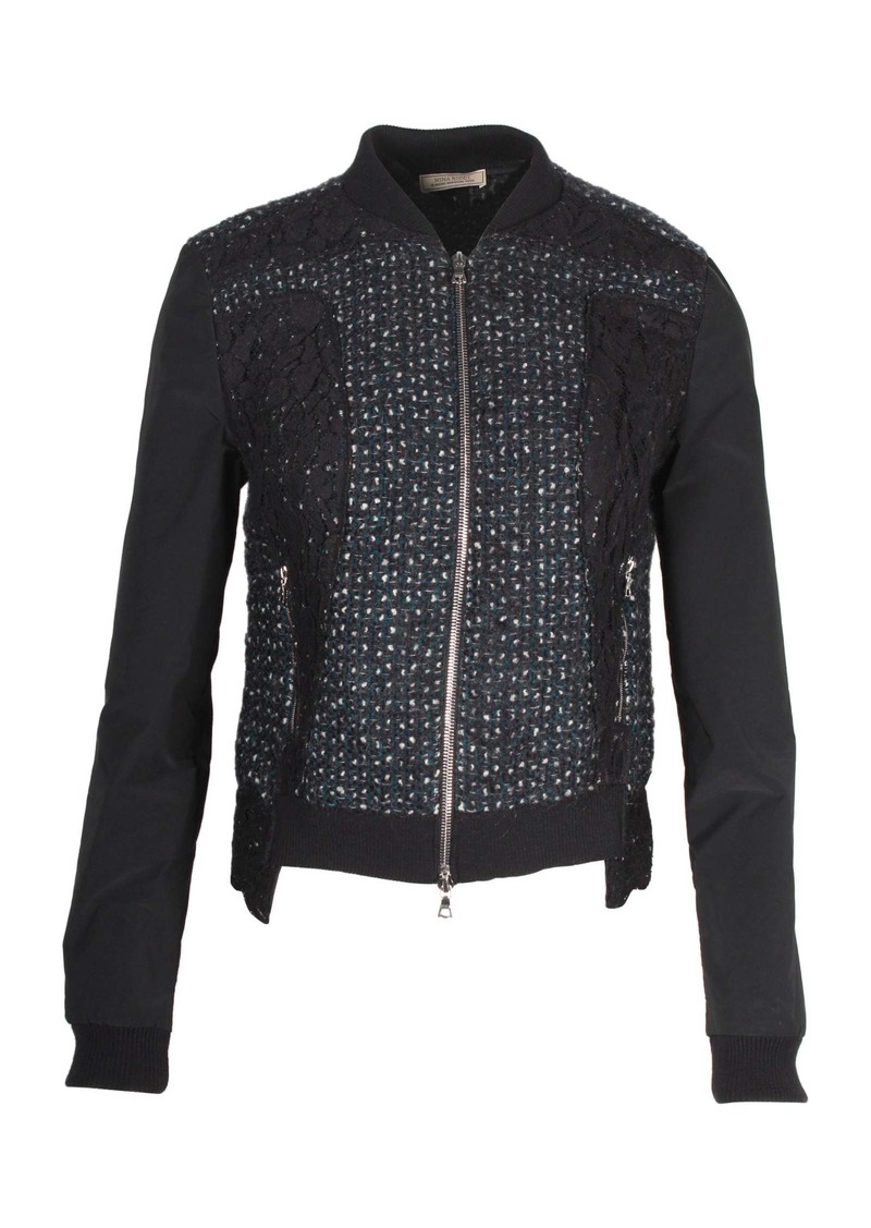 Nina Ricci Bouclé Zipped Jacket in Black Mohair