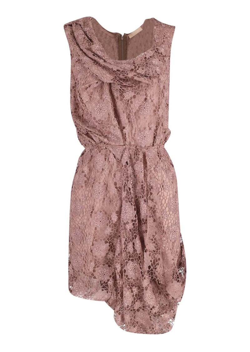 Nina Ricci Draped Lace Dress in Rose Pink Polyester