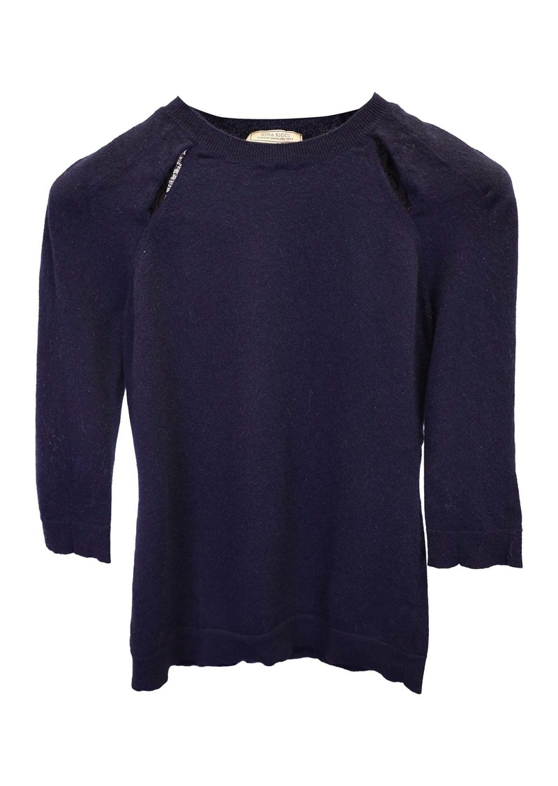 Nina Ricci Knit Cutout Sweater in Navy Blue Cashmere