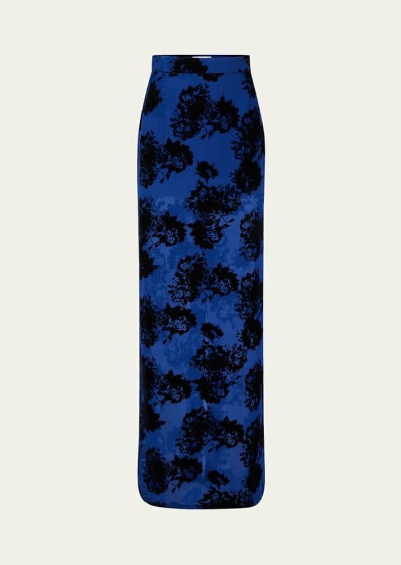 Nina Ricci Long Velvet Devore Floral Column Skirt