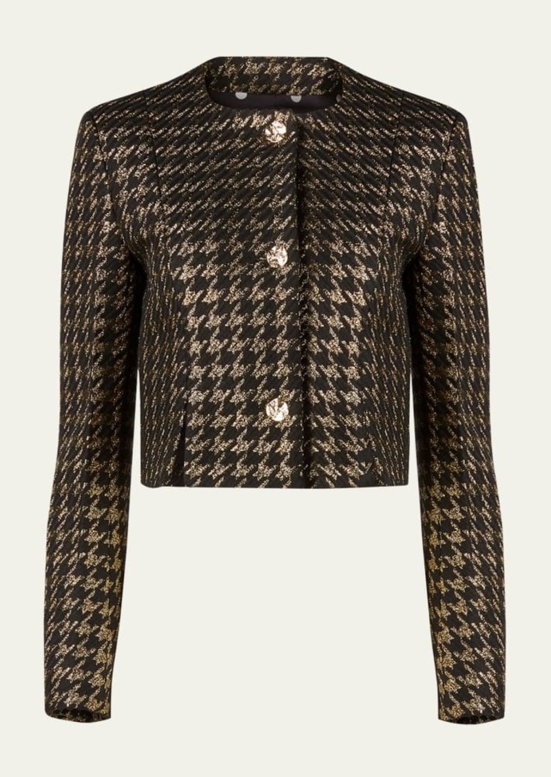 Nina Ricci Metallic Houndstooth Tweed Cropped Jacket