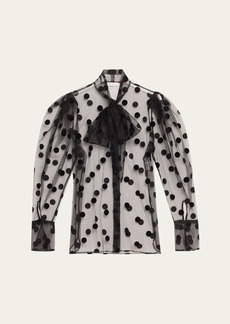 Nina Ricci Polka Dot Tulle Tie Neck Top