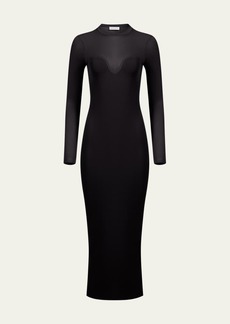 Nina Ricci Sheer Sweetheart Illusion Knit Body-Con Midi Dress
