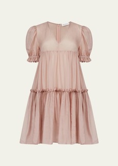 Nina Ricci Tiered Puff-Sleeve Babydoll Mini Dress