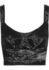 Nina Ricci Woman Cropped Crinkled-satin Bustier Top Black