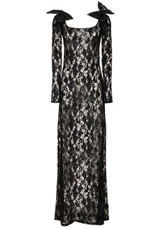 Nina Ricci Sequined Lace Cutout Long Dress W/ Bow