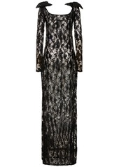 Nina Ricci Sequined Lace Cutout Long Dress W/ Bow