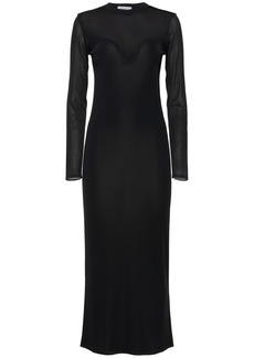 Nina Ricci Sheer Knit Long Sleeve Midi Dress