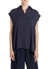 Nina Ricci Silk Sleeveless Button-Front Tie-Waist Shirt