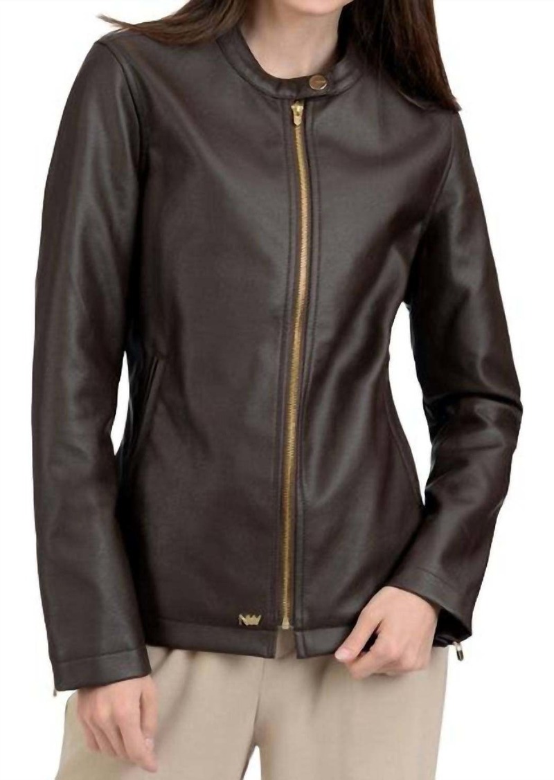 Nine West Café Faux-Leather Racer Jacket In Brown