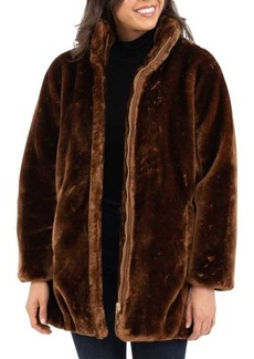 Nine West Faux Fur Stand Collar Coat