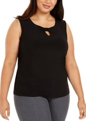 Nine West Plus Size Ruched-Knot Keyhole Top