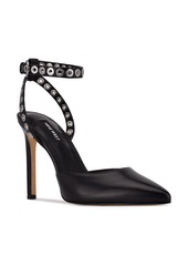 Nine West Timia Ankle Strap Pointed Toe Pump in Black Leather at Nordstrom Rack
