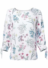 NINE WEST Women's 3/4 Sleeve Floral Printed Blouse with TIE Detail  S