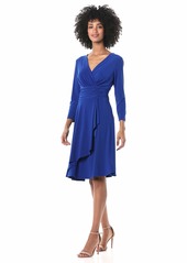 NINE WEST Women's 3/4 Sleeve Ruched Dress with Overlay