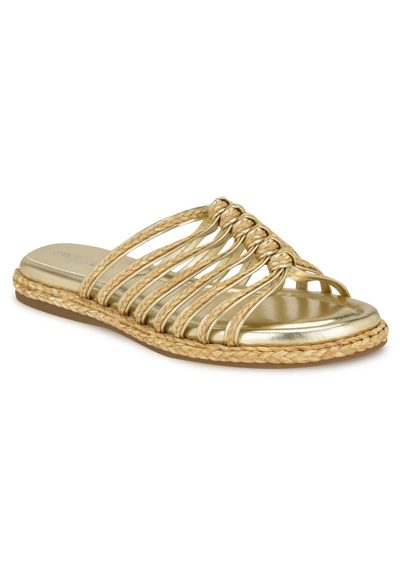 Nine West Women's Adila Slip-On Strappy Flat Casual Sandals - Light Natural, Gold