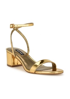 Nine West Women's Allora Block Heel Almond Toe Dress Sandals - Bronze Mirror Metallic- Manmade