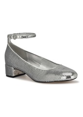 Nine West Women's Amaize Block Heel Ankle Strap Dress Pumps - Silver Sequin