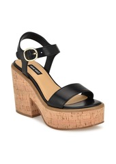 Nine West Women's Amye Adjustable Ankle Strap Block Heel Sandals - Medium Natural - Faux Leather