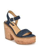 Nine West Women's Amye Adjustable Ankle Strap Block Heel Sandals - Blue Denim - Textile