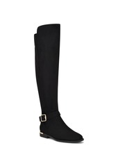 Nine West Women's Andone Round Toe Over The Knee Casual Boots - Black Smooth- Faux Leather, Textile