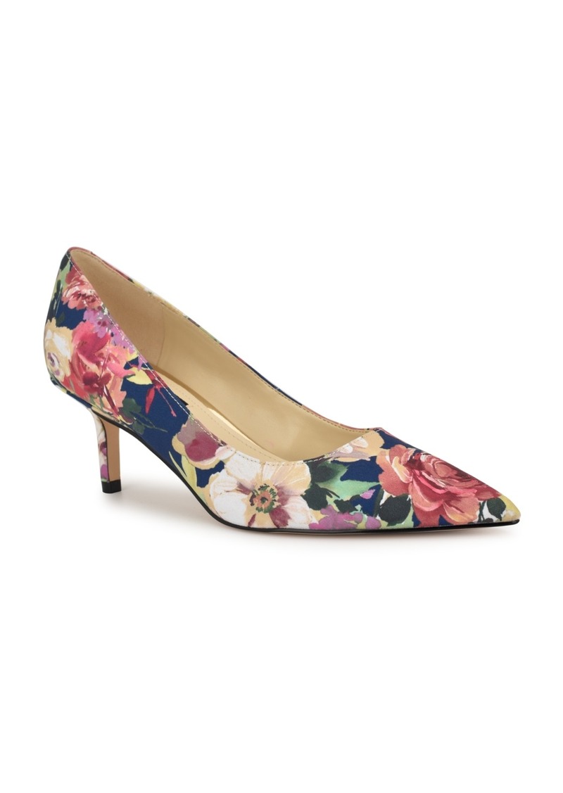 Nine West Women's Arlene Kitten Heel Pointy Toe Pumps - Navy Fall Floral Multi