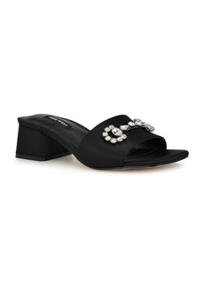 Nine West Women's Bamsy Square Toe Slip-on Dress Sandals - Black Satin