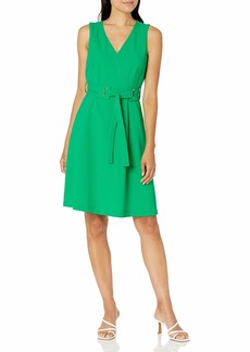 NINE WEST Women's Belted FIT & Flare Dress Fresh GREEN-8RR