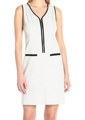 NINE WEST Women's Bi Stretch Solid Dress W/Zipper Front