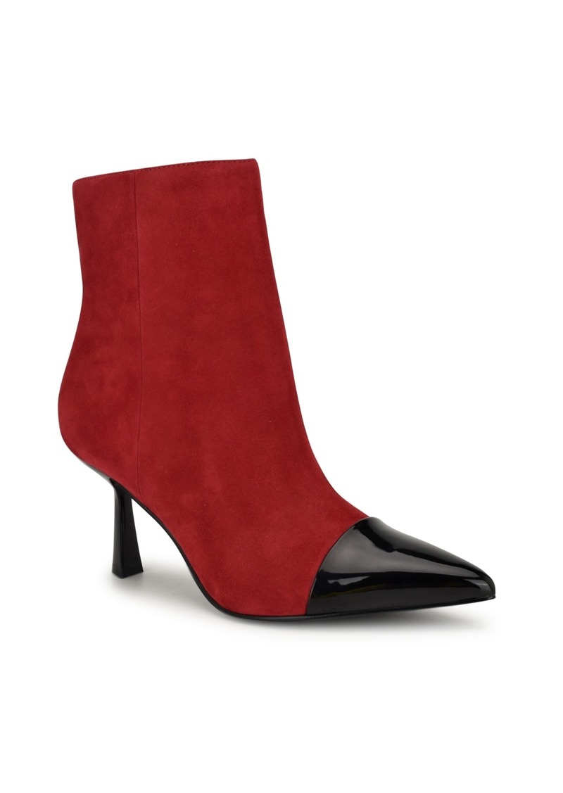 Nine West Women's Birgy Pointy Toe Stiletto Heel Dress Booties - Red Suede Multi