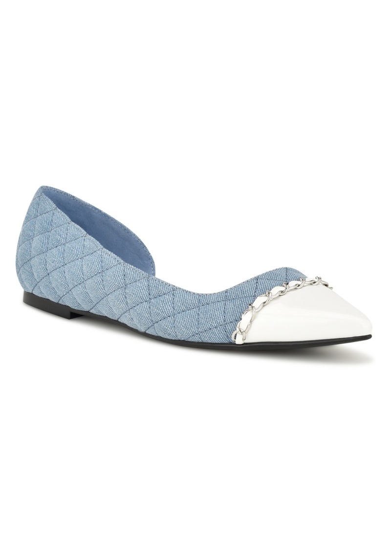 Nine West Women's Breza Slip-On Pointy Toe Dress Flats - Light Blue Denim Multi - Textile and Fau