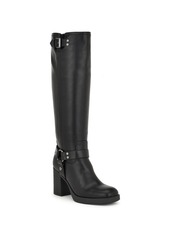 Nine West Women's Caba Block Heel Square Toe Knee-High Moto Boots - Black
