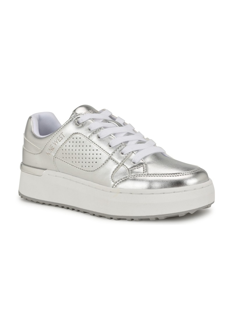 Nine West Women's Camp Round Toe Lace-Up Casual Sneakers - Silver