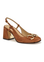 Nine West Women's Cast Block Heel Square Toe Dress Pumps - Cognac Suede