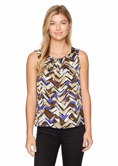 NINE WEST Women's Charmeuse Abstract Pleat Neck Blouse  S