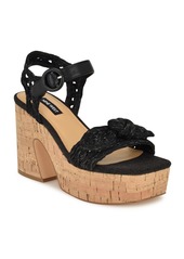 Nine West Women's Comiele Square Toe Block Heel Wedge Sandals - Black