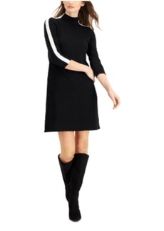 NINE WEST Women's Contrast Striped Shoulder Sweater Dress  M