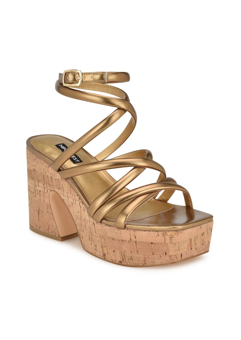 Nine West Women's Corke Strappy Square Toe Wedge Sandals - Bronze