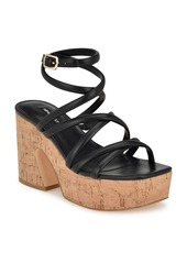 Nine West Women's Corke Strappy Square Toe Wedge Sandals - Black
