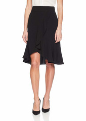 NINE WEST Women's Crepe Asymetrical Ruffle Skirt