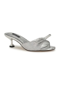 Nine West Women's Delly Tapered Heel Slip-on Dress Sandals - Silver Satin