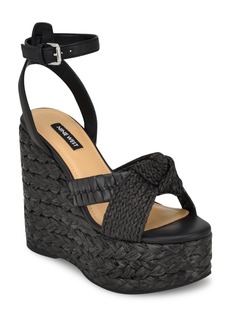 Nine West Women's Eaden Ankle Strap Round Toe Wedge Sandals - Black