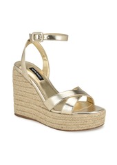 Nine West Women's Earnit Round Toe Ankle Strap Wedge Sandals - Gold - Faux Leather