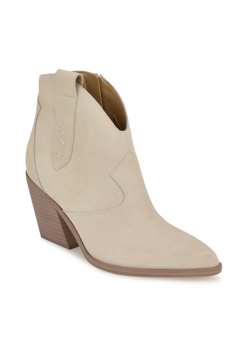 Nine West Women's Fainay Block Heel Pointy Toe Western Booties - Light Natural Suede