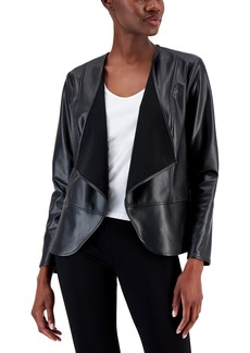 Nine West Women's Faux-Leather Drape-Front Peplum Jacket