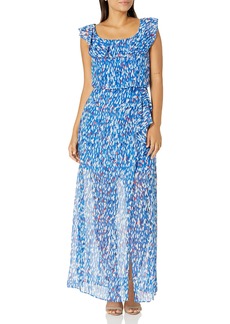 NINE WEST Women's Faux wrap Maxi Dress with Ruffle Detail at Neck
