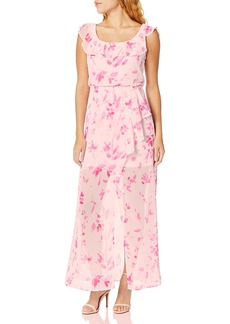 NINE WEST Women's Faux wrap Maxi Dress with Ruffle Detail at Neckline